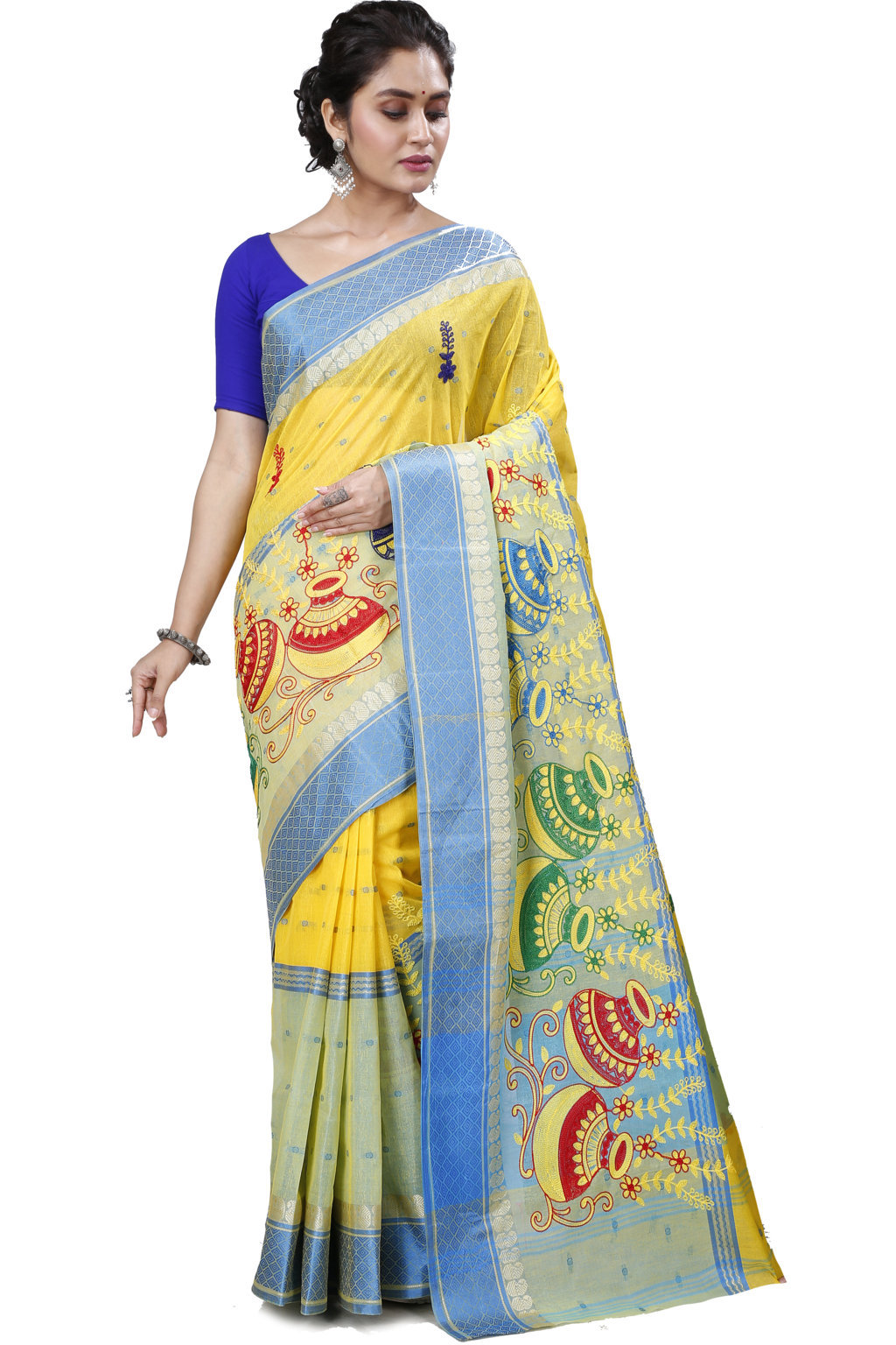 Light Yellow Pure Cotton Embi_Ganga_Buti Tant Embroidery (1003)